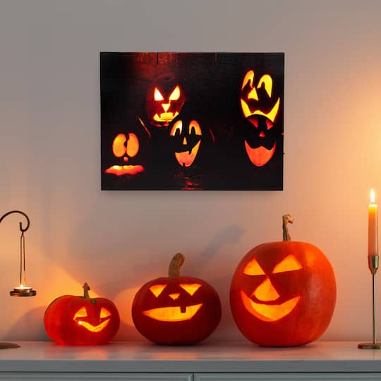 LED Lighted Silly & Spooky Jack-O-Lanterns Halloween Canvas Wall Art By Northlight | 12" x 15.75" x .5" | Michaels®